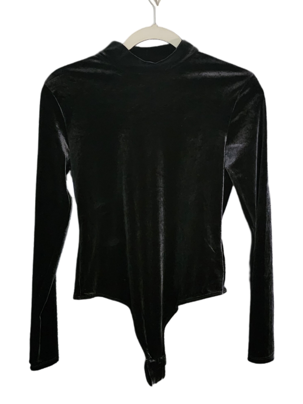 H&M Black Velvet Long Sleeve Bodysuit with Mock Neck